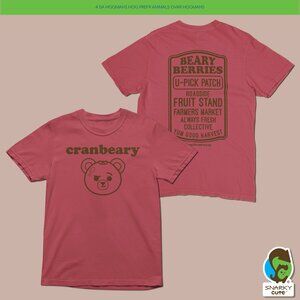 Cranbeary Cranberry Bear Fruit Stand Garment Dyed Front Back T-Shirt CRIMSON